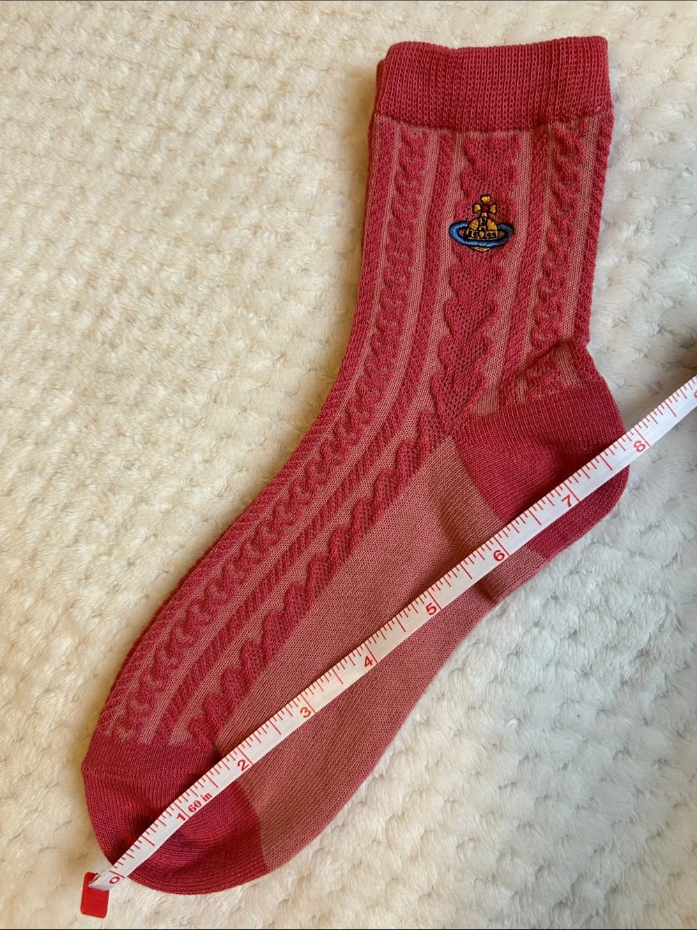 NWOT Vivienne Westwood Unisex Cable Knit Crew SockS With Orb Logo - Rose Pink